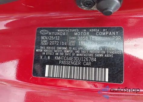 2013 Hyundai Veloster Turbo W/Black z USA, uszkodzony, nr VIN KMHTC6AE3DU126784